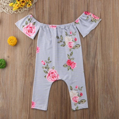 

Newborn Baby Girl Off-shoulder Stripe Romper Bodysuit Jumpsuit Outfits Clothes