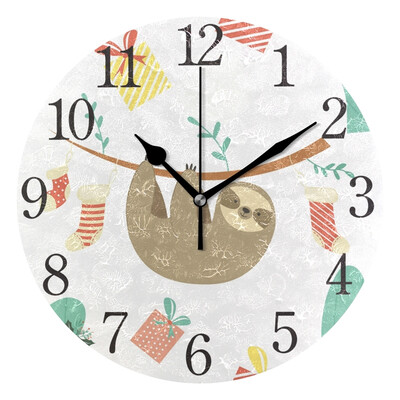 

Wall Clock Arabic Numerals Design Christmas Sloth Round