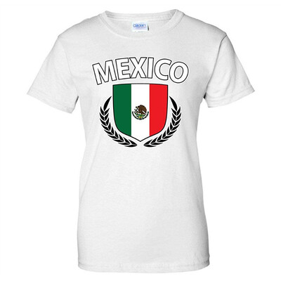 

Mexico Flag Creat Olive Wreath Laurel Mexican Pride Womens T-Shirt