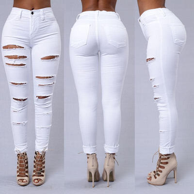 

Women Denim Skinny Ripped Pants High Waist Stretch Jeans Long Pencil Trousers AU