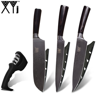 

XYj Beauty Pattern Blade Stainless Steel Knife Multifunction Kitchen Knives And Knife Sharpener
