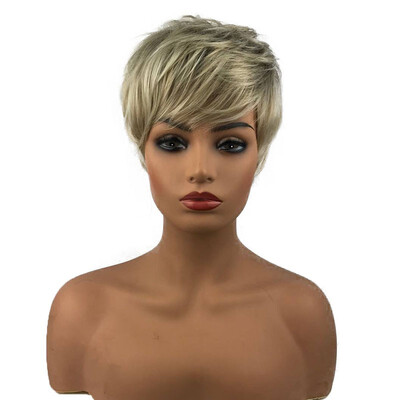 

StrongBeauty Short Straight Hair Wigs Layered Blonde Mixed Fringe Natural Best Hair Fashion Women Full Synthetic Wig