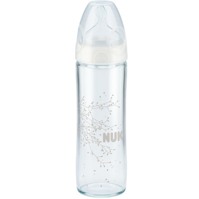 

NUK slim wide-bore glass bottle 240ml with more than 6 months silicone nipple baby baby anti-flatulence round hole bottle Germany imported