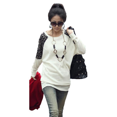 

Women Ladies Leopard Print Long Casual Loose Top Tunic Splicing T-shirt