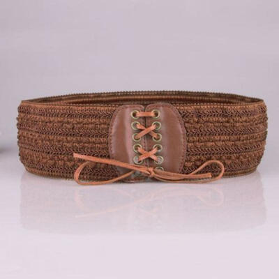 

Womens Retro Stretch Buckle Waist Belt Bow Wide Elastic Corset Cinch Waistband