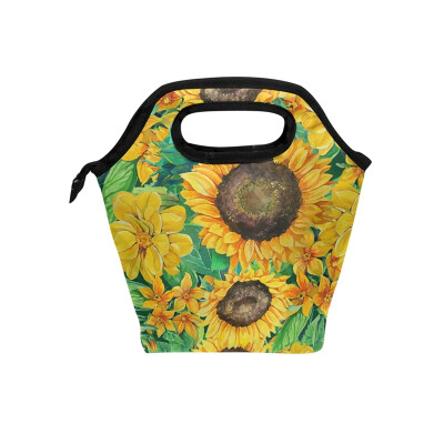 

Lunch Tote Bag Blooming Sunflowers Travel Picnic Insulated Lunch Handbags Portable Zipper Lunch Bag Box