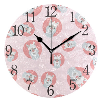 

Wall Clock Arabic Numerals Design Alpaca Pattern Round