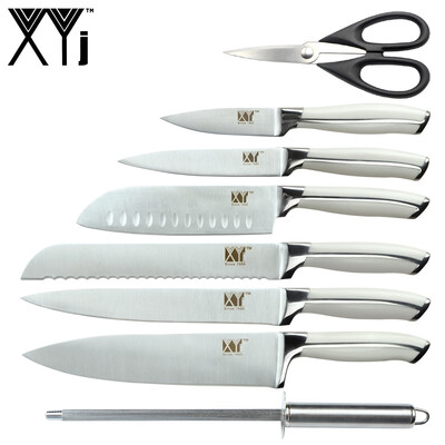 

XYj 8 Piece Kitchen Stainless Steel Knives High Carbon Sharp Blade Comfortable Handle Knives Sharpening Bar Scissor Cooking Tool