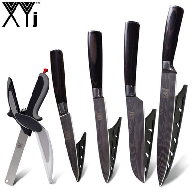 

XYj 5 Pcs Set 7Cr17 Stainless Steel Kitchen Knife Beauty Pattern Blade Best Cooking Knife Kitchen Scissor