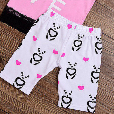 

Cute Infant Baby Kid Girls T-shirt TopsShort Pants Headband Outfits Clothes Set
