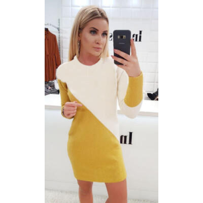 

Women Spring Winter Long Sleeve Knitted Sweater Fleece Warm Short Mini Dress Top