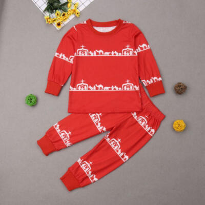 

Christmas Family Pajamas Set Xmas Adult Women Kids Sleepwear Nightwear Red