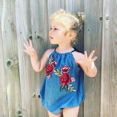 

Baby Girl Floral Summer Denim Romper Newborn Bodysuit Jumpsuit Playsuit Outfits