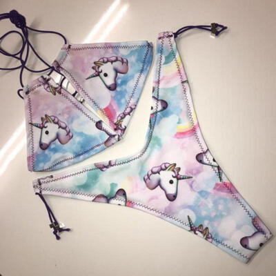 

Womens Unicorn Push-up Bra Bandage Bikini Set Swimsuit Triangle Swimwear Bathing
