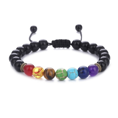 

Seven chakra energy stone bracelet natural green gold stone tiger eye can be adjusted to weave yoga wheel bracelet health care bra