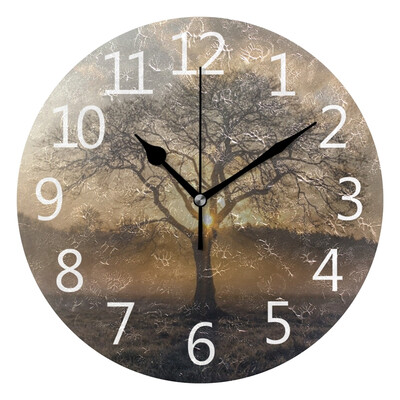 

Wall Clock Arabic Numerals Design Sunrise Tree Round