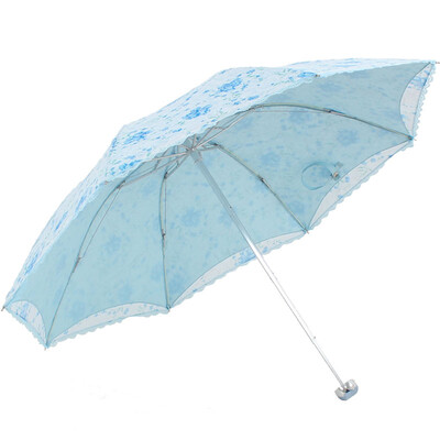 

Paradise umbrella spring bright touch cloth embroidery double anti-ultraviolet three fold ultra-light blue umbrella blue 3101E