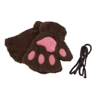 

Милые женщины Cat Paw лапка Варежки перчатки Плюшевые костюм Подарок зимы Половина Finger