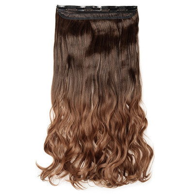 

Ombre Synthetic Fiber Clips in on Hair Extension 34 Full Head One Piece 5 Clips Long Silky Curly Wavy