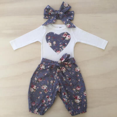 

0-24M Newborn Baby Kids Girls Clothes Floral Romper TopsLong Pants Outfits Set