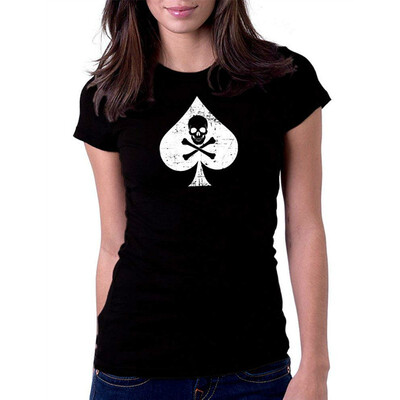 

Womens Spade Skull Danger Card Player Poker Tee T-Shirt