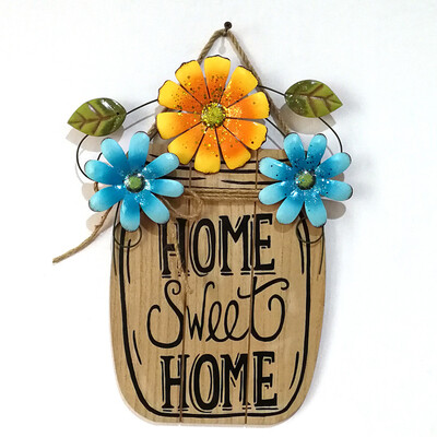 

UpperX Easter Spring Garden Flower Basket Hanging Board Wooden Easter Basket Iron Board Shining Powder