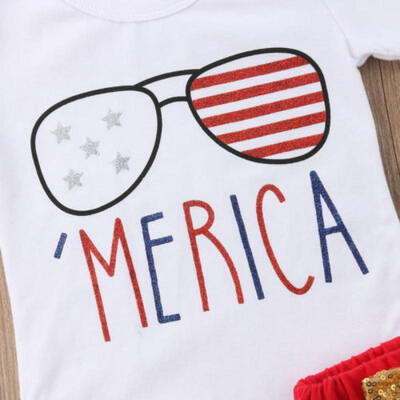 

Independence Day US Outfits Infant Baby Girls RomperShorts Pant 3Pcs Set Suit
