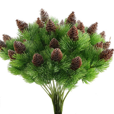 

UpperX 4PCS Fake Cedar Pine Branches with Artificial Pine Cones Plastic Shrubs Faux Greenery Bushes Bundles Table Decors