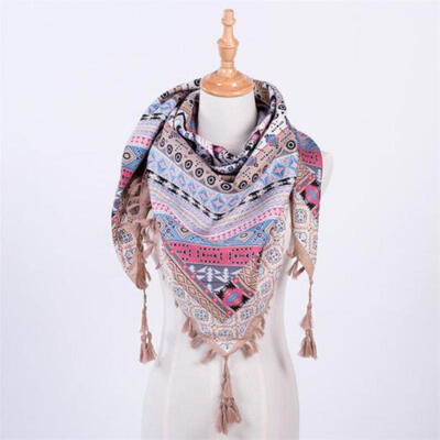 

Fashion Women Winter Autumn Square Scarf Scarves Tassel Printed Wraps Shawls