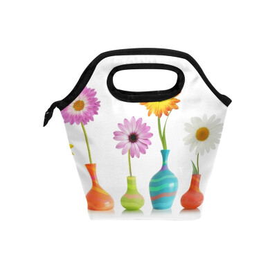 

Lunch Bag Bottle Flower Tote Travel Picnic Insulated Handbags Portable Zipper Lunch Bag Box