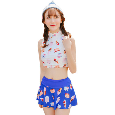 

Qiaohai (QIHAI) 6604-8 children split swimsuit cute high collar small princess Korean three-piece hot spring swimsuit XL