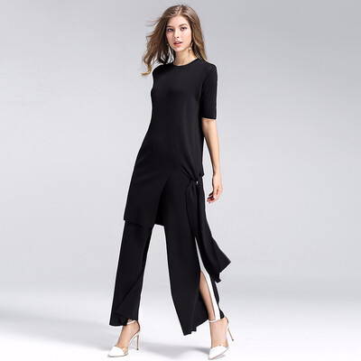 

Short Sleeve England Set Irregular Sweater Womens Solid Color Shirt