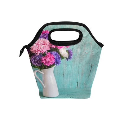 

Lunch Tote Bag Beautiful Flower Travel Picnic Insulated Lunch Handbags Portable Zipper Lunch Bag Box