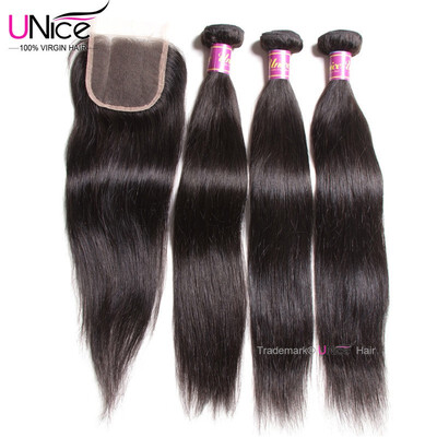

UNice Hair Bundles with Closure 8A Malaysian Straight Human Hair Three part
