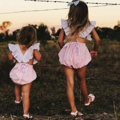 

Cute Toddler Baby Girls Plaid Bodysuit Romper Jumpsuit Sunsuit Outfit Clothes