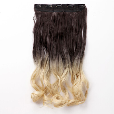 

Ombre Synthetic Fiber Clips in on Hair Extension 34 Full Head One Piece 5 Clips Long Silky Curly Wavy