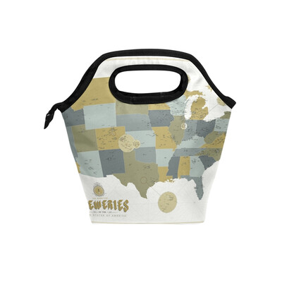 

Lunch Tote Bag Grey American Map Travel Picnic Insulated Lunch Handbags Portable Zipper Lunch Bag Box