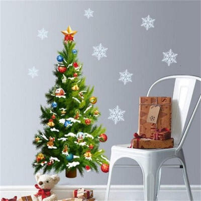 

Xmas Tree White Snowflake Wall Sticker Vinyl Decal Home Shop Party Decor Mural