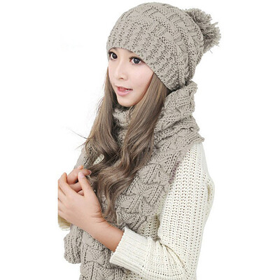 

MyMei Women's Warm Woolen Knit Hood Scarf Shawl Caps Hats Suit 1 Set