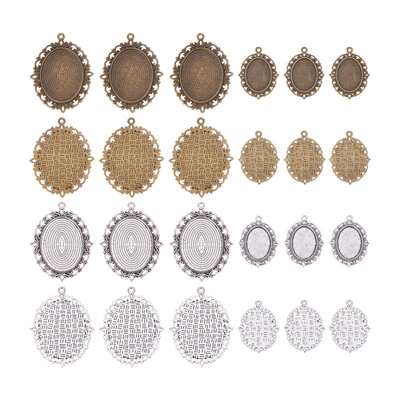 

PH PANDAHALL 20 PCS Silver&Bronze Flat Oval Pendents Trays for Crafting DIY Jewelry Making