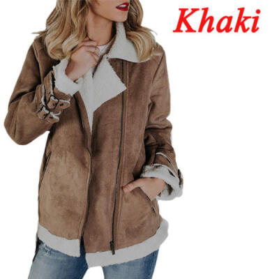 

Womens Ladies Suede Leather Jacket Flight Coat Zip Up Biker Casual Tops Clothes