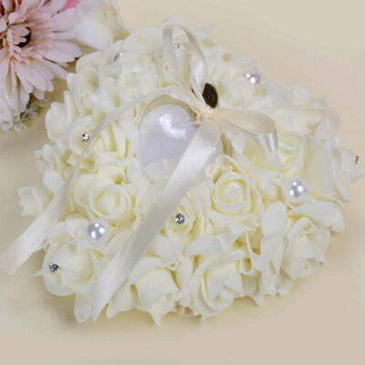 

Wedding Ceremony White Satin Crystal Flower Ring Bearer Pillow Cushion Gifts
