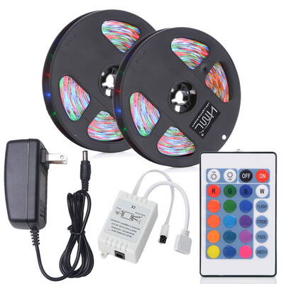 

HML 2pcs x 5M 24W Waterproof RGB 2835 SMD 300 LED Strip Light with IR 24 Keys Remote Control DC Adapter EU Plug