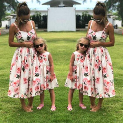 

Sexy Family Matching Women Kids Girl Party Flowers Dress Sundress Summer Clothes