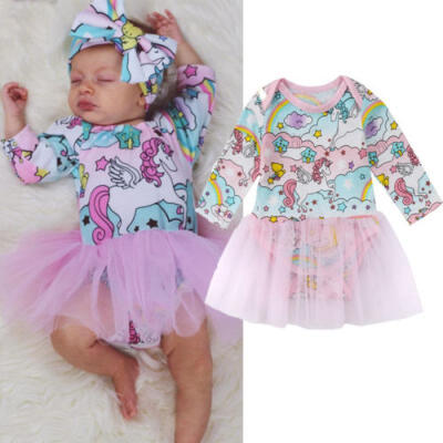 

Cartoon Infant Baby Kids Girls Unicorn Print Tulle Dress Clothes Party Princess