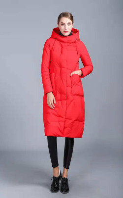 

Luxury high-end extended knee down jacket female winter hooded silhouette jacket