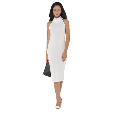 

2017 New style Summer Turtleneck Sleeveless Sheath Shift White Elegant OL Career Dress