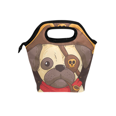 

Lunch Tote Bag Pirates Dog Travel Picnic Insulated Lunch Handbags Portable Zipper Lunch Bag Box