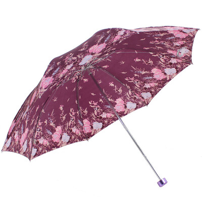 

Paradise umbrella flower color high-density polyester anti-ultraviolet three fold steel umbrella sunny umbrella deep purple 308T