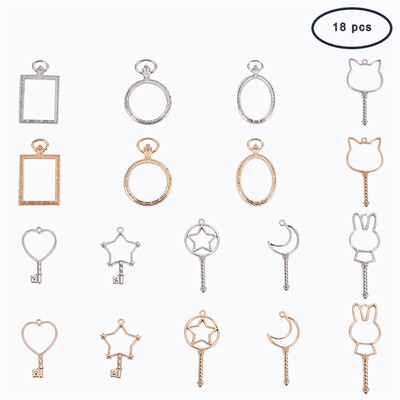 

PH PANDAHALL 18PCS Golden & Silver Key Open Bezel Pendant Open Back Bezel Charms Blanks Frame Pendant
